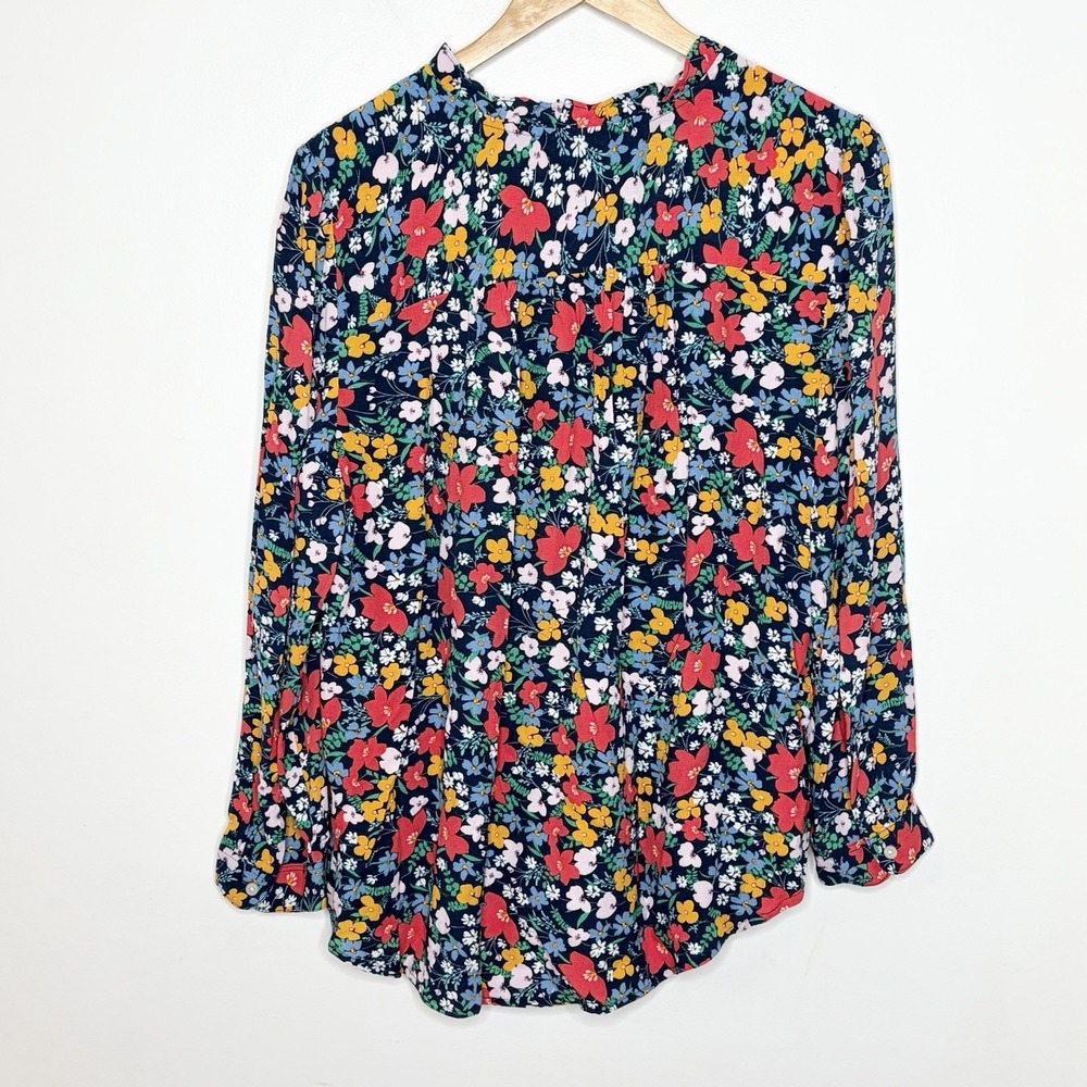 Loft Floral Blouse Top Womens L Cottagecore Preppy Career Work Office Colorful - Picture 7 of 7